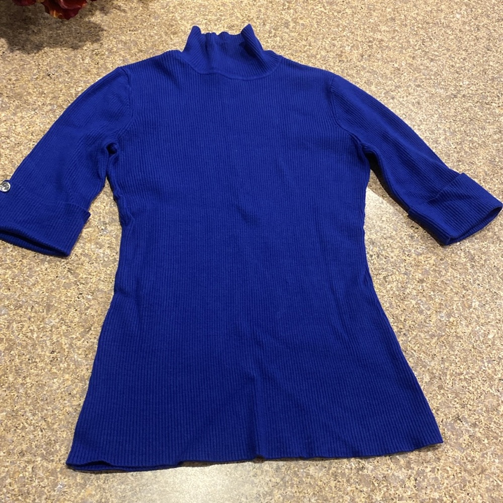 INC International Concepts Blue Short Sleeve Sweater Cuffs With Fun Buttons S - Picture 11 of 17